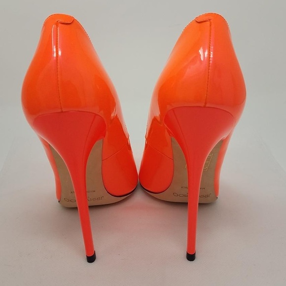 Jimmy Choo Orange Red Patent Leather Anouk Pointed-toe Pumps 37 - Picture 4 of 6